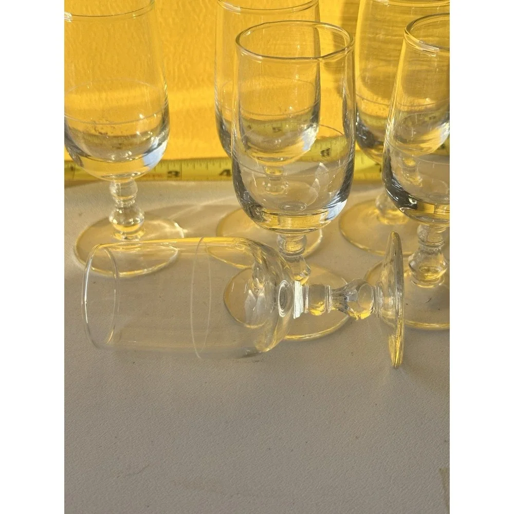 Vintage Liqueur Glass set of‎ six 1950s Mini Colombian PattW/ Etched Liquor Line